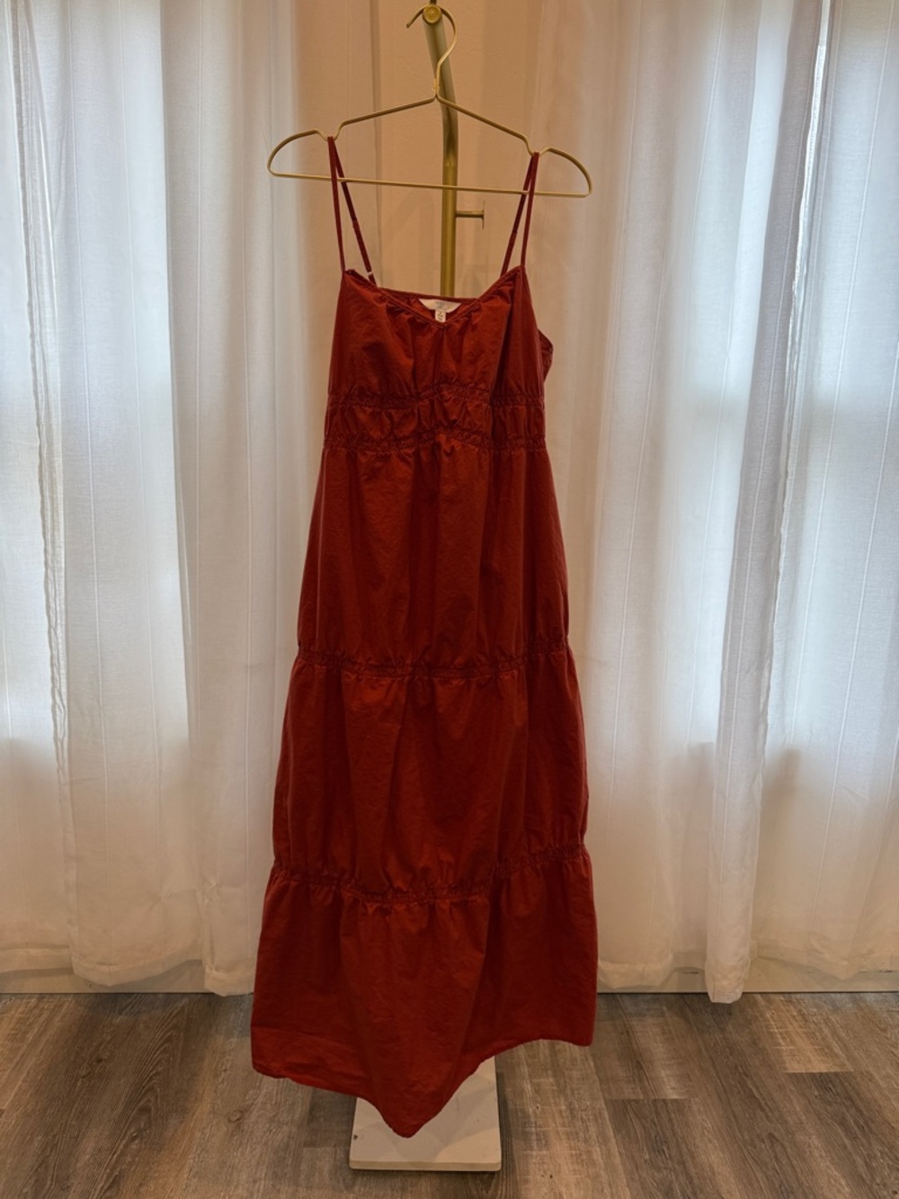 Time and Tru Rust Tiered Spaghetti Strap Maxi Dress
